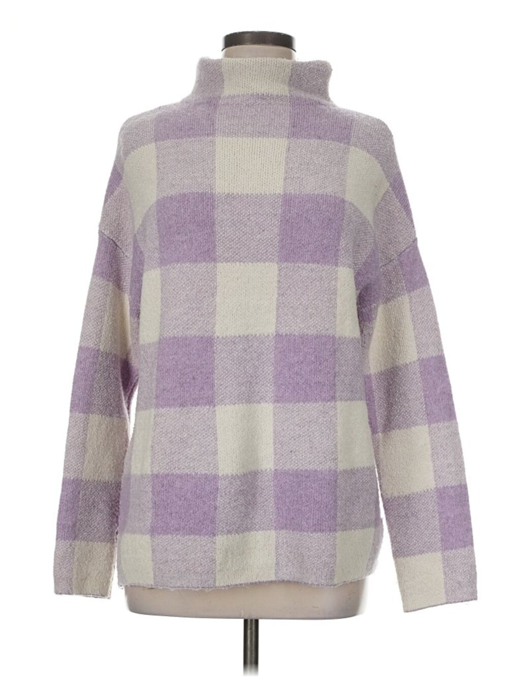 Christian Siriano Lavender and Cream Check Turtleneck Sweater